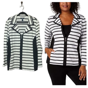 Karen Scott Plus Size Zip Front Knit Jacket Women's Size 2X Notch Collar